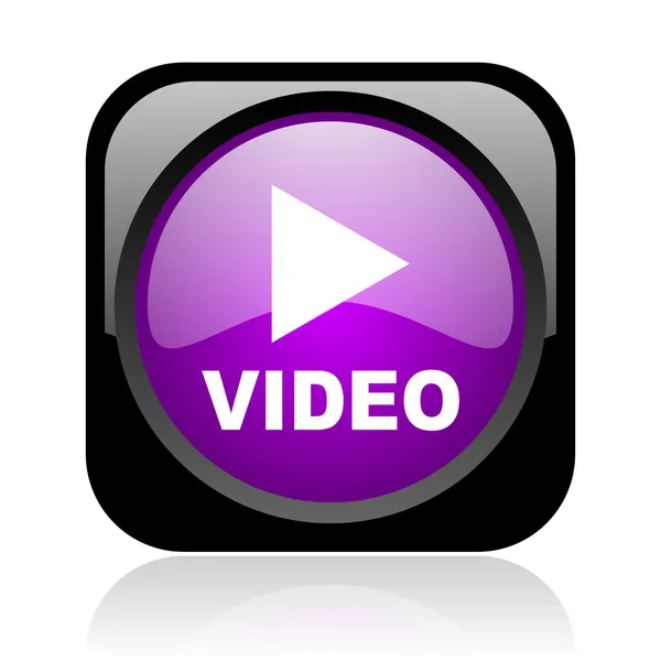 Video black and violet square web glossy icon — Stockfoto