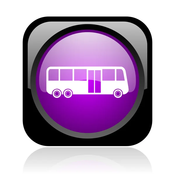 Bus black and violet square web glossy icon — 图库照片