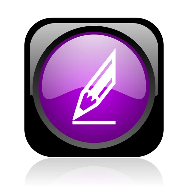 Draw black and violet square web glossy icon — Stock Photo, Image