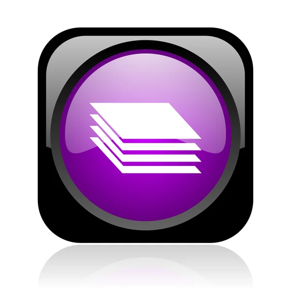 Zwart en violet vierkante web glanzende pictogram lagen — Stockfoto