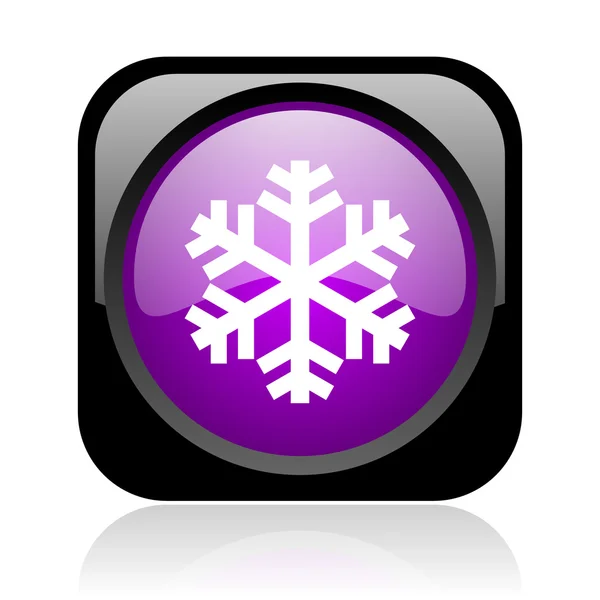 Floco de neve preto e violeta quadrado web ícone brilhante — Fotografia de Stock
