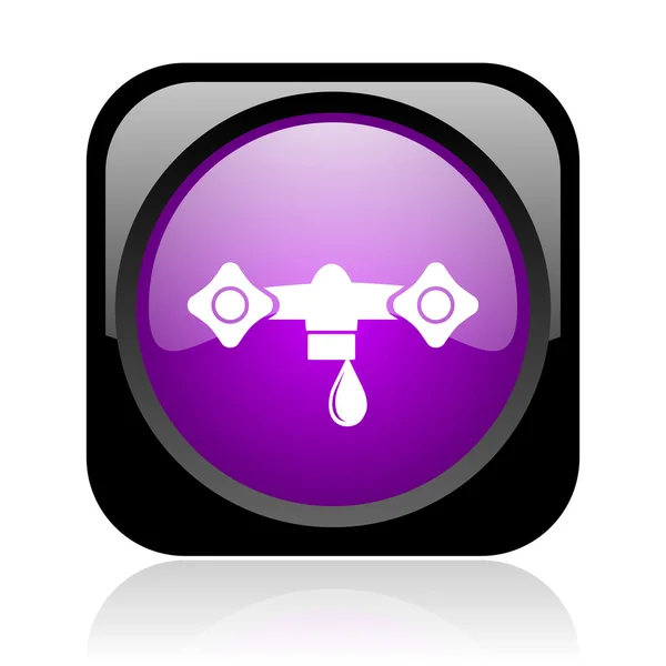 水黑色和紫色方形 web 光泽图标 — 图库照片