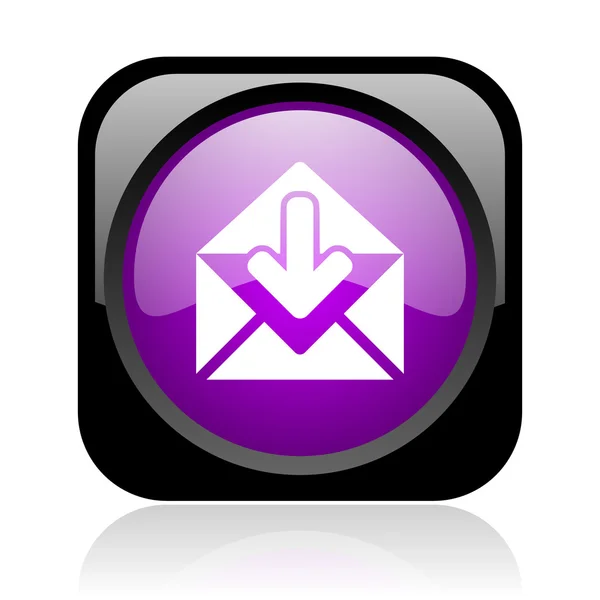 Mail zwart en violet vierkant web glanzende pictogram — Stockfoto