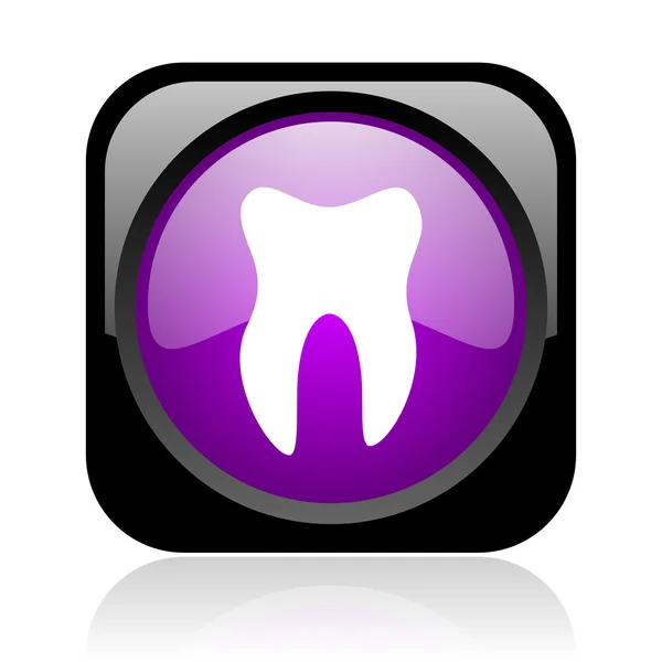 Parlak siyah ve mor kare web simgesi diş — Stok fotoğraf