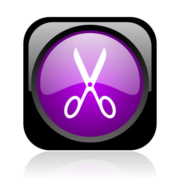 Schere schwarz und violett quadratisch Web-Hochglanz-Symbol — Stockfoto