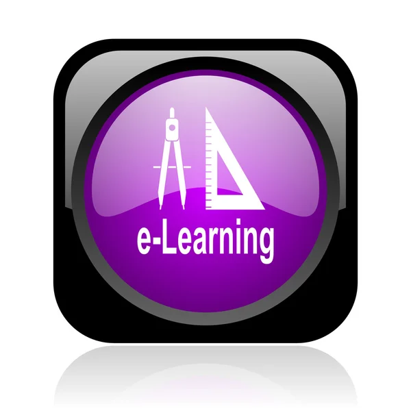 E-learning black and violet square web glossy icon — Stock Photo, Image