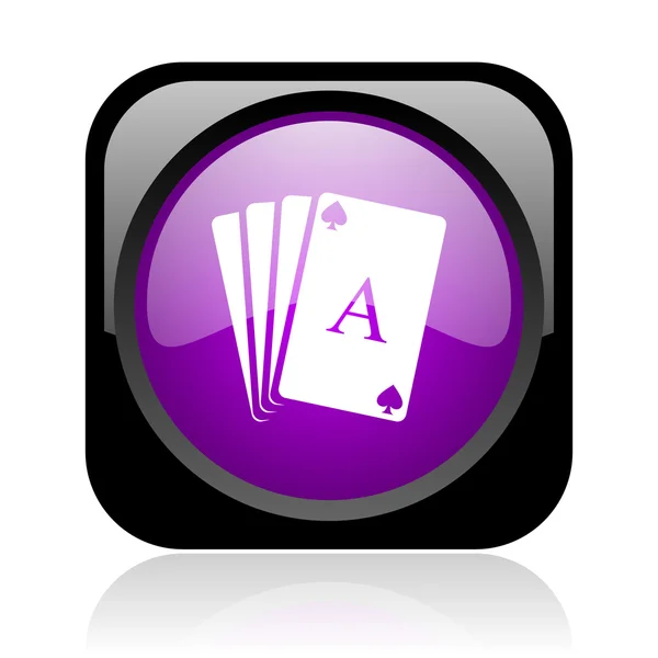 Jugar a las cartas negro y violeta web cuadrada icono brillante — Foto de Stock
