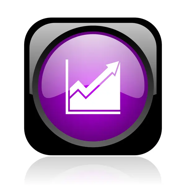 Histogram black and violet square web glossy icon — Stock Photo, Image