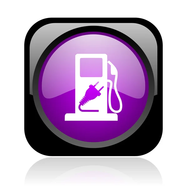 Nettlysende ikon for brenselsvart og fiolett kvadrat – stockfoto