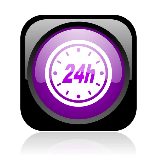 24h black and violet square web glossy icon — Stock Photo, Image