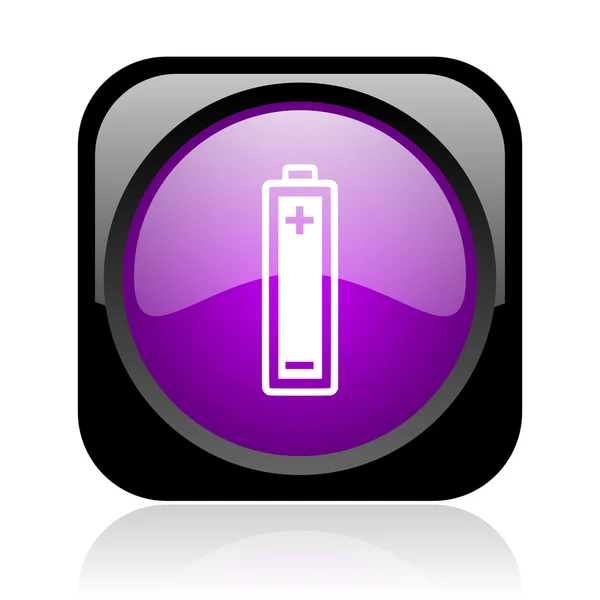 Batterij zwart en violet vierkant web glanzende pictogram — Stockfoto