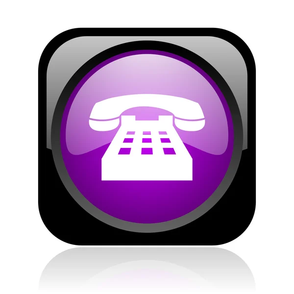 Phone black and violet square web glossy icon — Stock Photo, Image