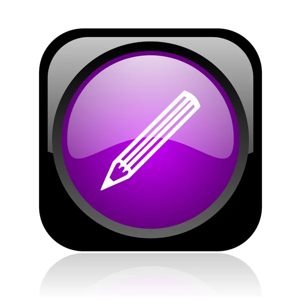 Pencil black and violet square web glossy icon — Stock Photo, Image