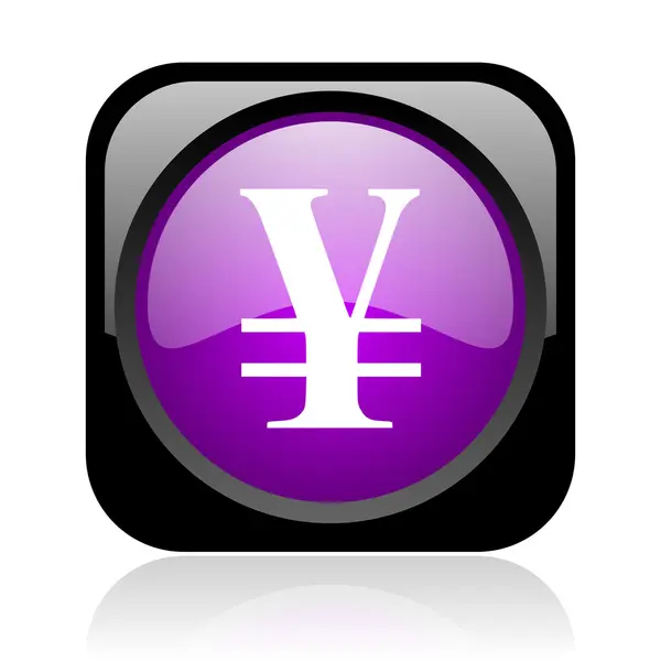 Yen zwart en violet vierkant web glanzende pictogram — Stockfoto
