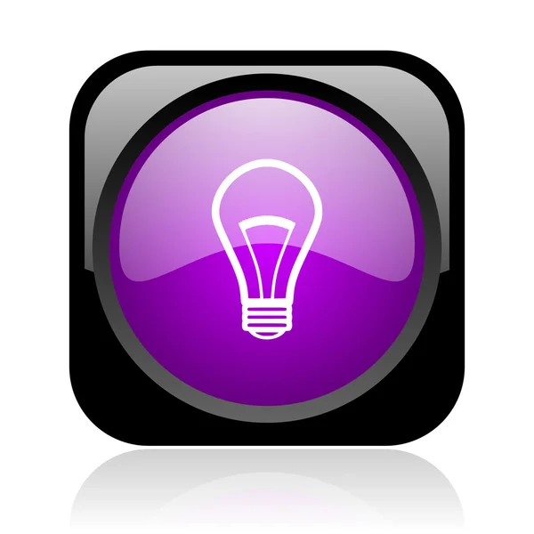 Черно-фиолетовый квадратный глянцевый значок лампочки — стоковое фото
