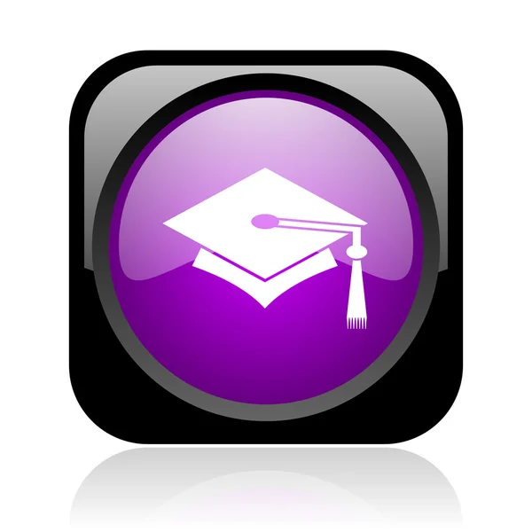 Graduation black and violet square web glossy icon — Stock Photo, Image