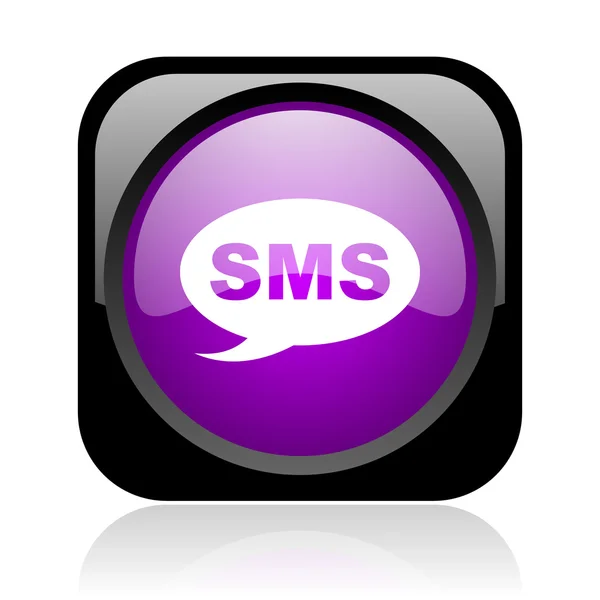 SMS černá a fialová náměstí lesklý ikona webové — Stock fotografie