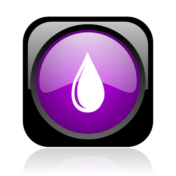 Gota de água preto e violeta quadrado web ícone brilhante — Fotografia de Stock