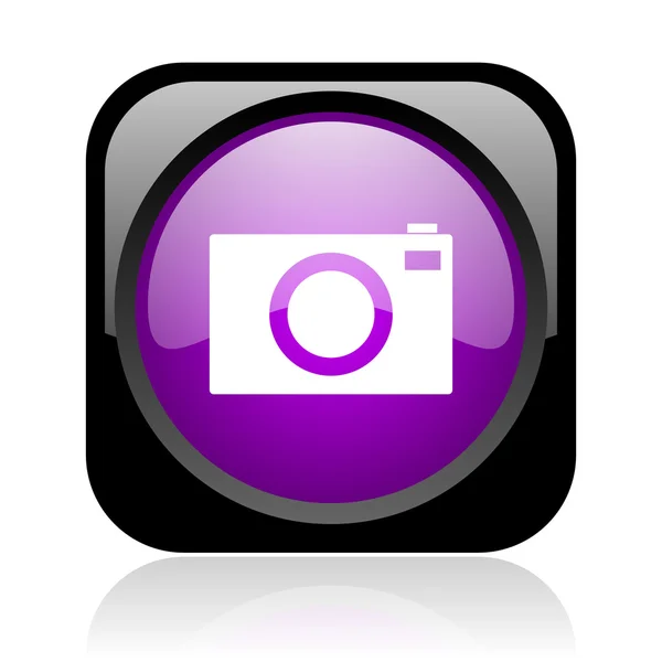 Aparat czarny i fioletowy placu WWW błyszczący ikona — Zdjęcie stockowe