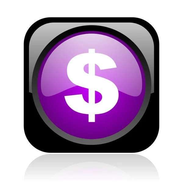 Us dollar schwarz und violett quadratisch web glänzend icon — Stockfoto