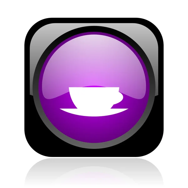Šálek černé kávy a fialová náměstí lesklý ikona webové — Stock fotografie