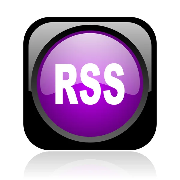 Rss preto e violeta quadrado web ícone brilhante — Fotografia de Stock