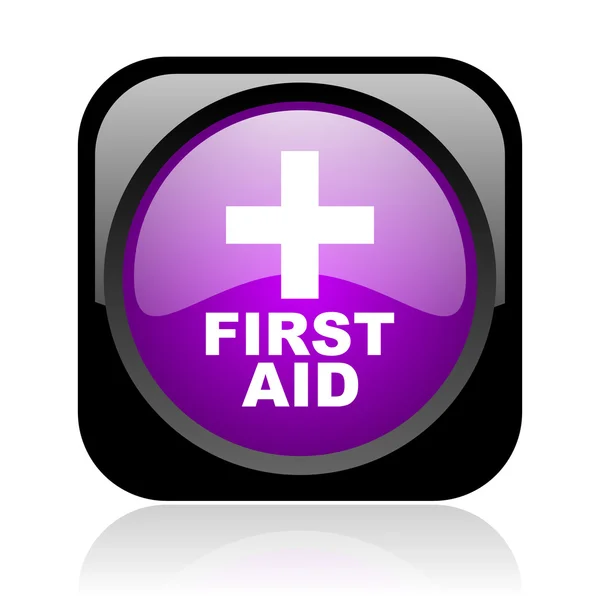 First aid black and violet square web glossy icon — Stock Photo, Image