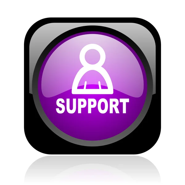 Support black and violet square web glossy icon — Stock Photo, Image