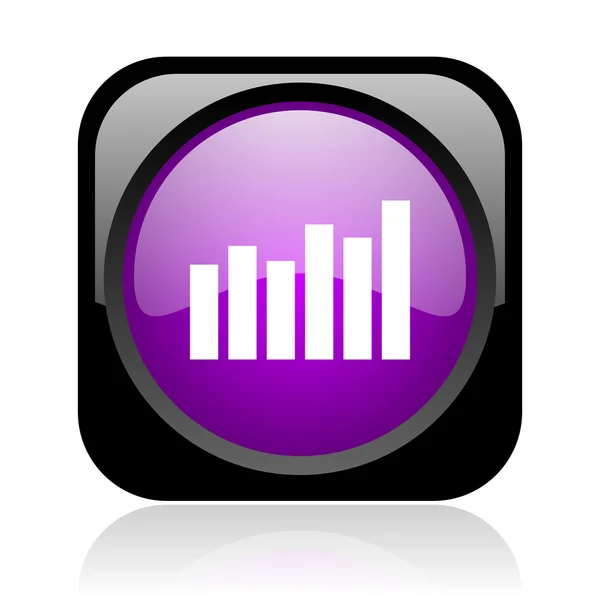 Staafdiagram zwart en violet vierkant web glanzende pictogram — Stockfoto