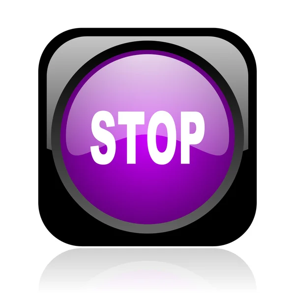 Stoppen met zwart en violet vierkante web glanzende pictogram — Stockfoto