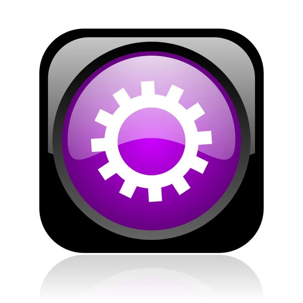 Engrenages noir et violet carré web icône brillante — Photo