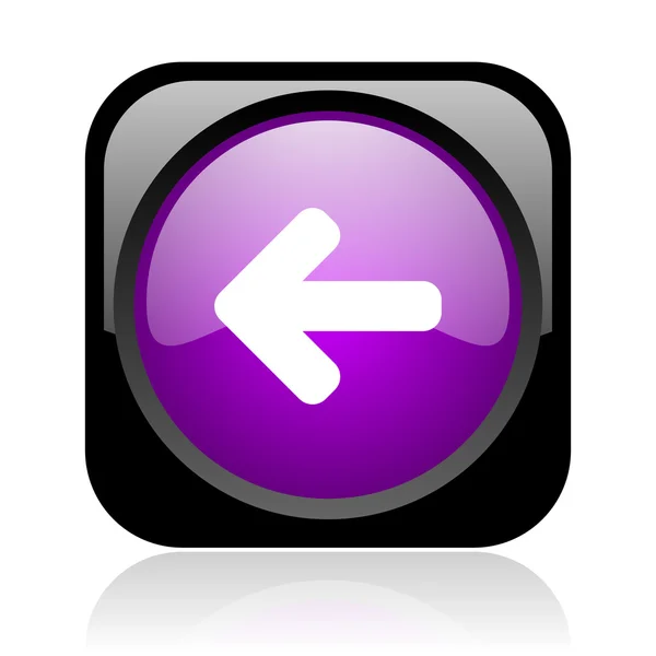 Flèche gauche noir et violet carré web icône brillante — Photo