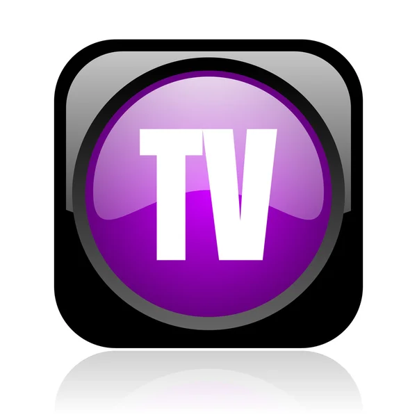 TV zwart en violet vierkant web glanzende pictogram — Stockfoto