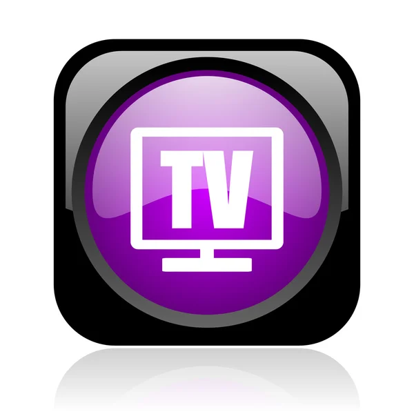 Tv negro y violeta web cuadrada icono brillante — Foto de Stock