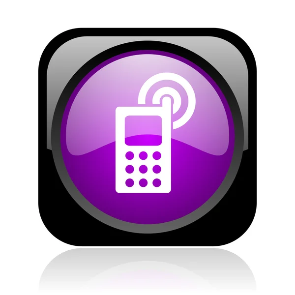 Мобільний телефон чорно-фіолетовий квадратний веб глянсовий значок — стокове фото