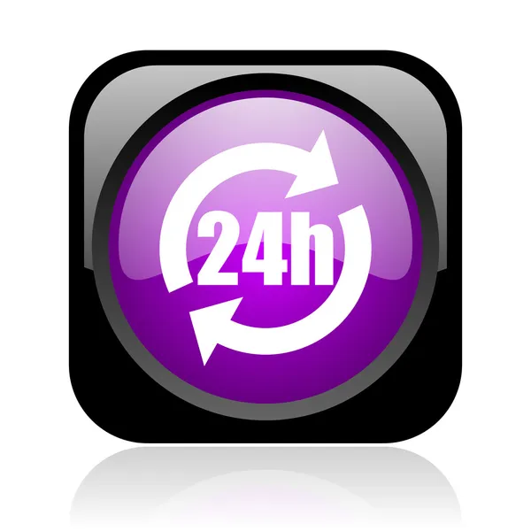 24h negro y violeta web cuadrada icono brillante — Foto de Stock