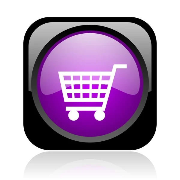 Winkelen kar zwart en violet vierkant web glanzende pictogram — Stockfoto