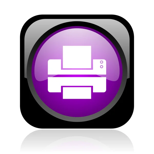 Printer black and violet square web glossy icon — Stock Photo, Image