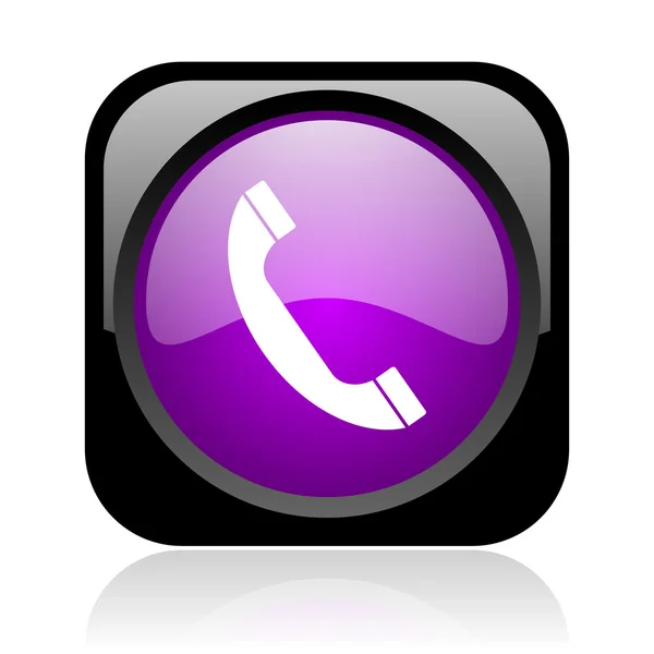 Telefone preto e violeta quadrado web ícone brilhante — Fotografia de Stock