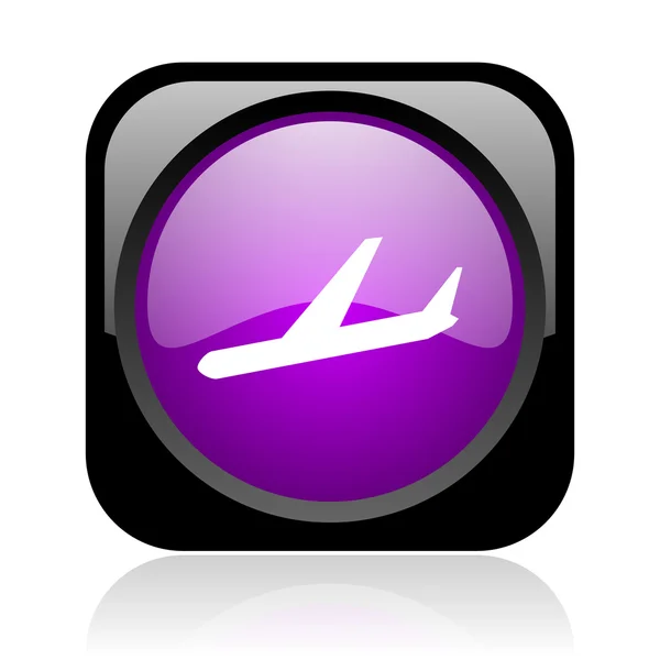 飞机黑色和紫色方形 web 光泽图标 — 图库照片