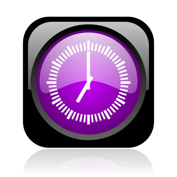 Clock black and violet square web glossy icon — Stock Photo, Image