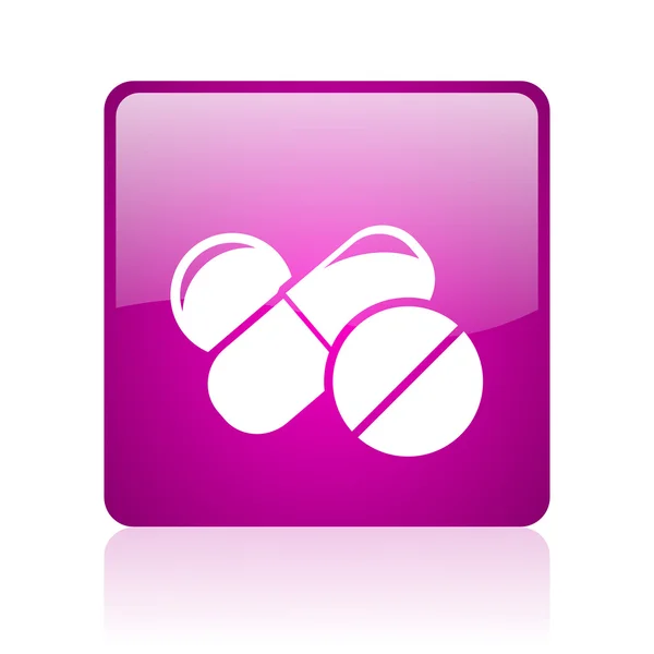 Pills violet square web glossy icon — Stock Photo, Image