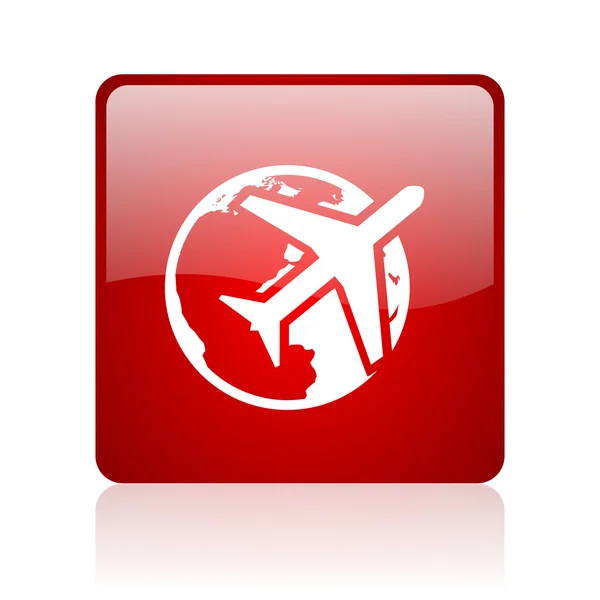 Travel red square web glossy icon — Stock Photo, Image