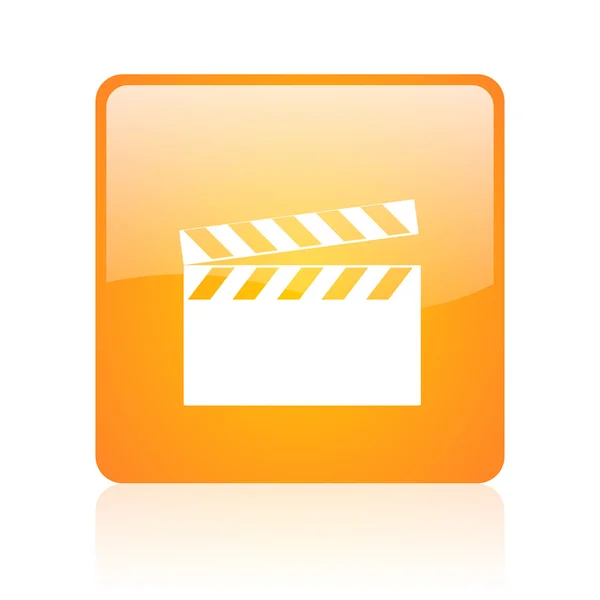 Film pomarańczowy kwadrat WWW błyszczący ikona — Zdjęcie stockowe