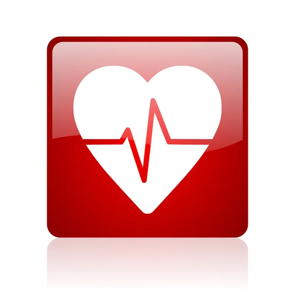 Cardiogram red square web glossy icon — Stock Photo, Image