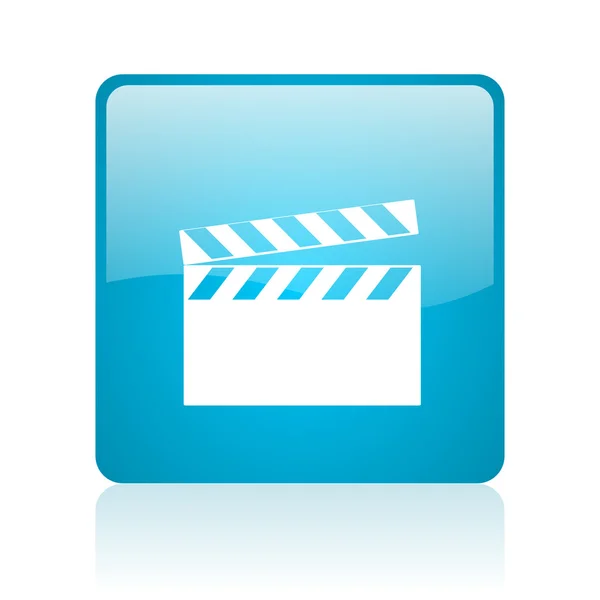 Film niebieski kwadrat WWW błyszczący ikona — Zdjęcie stockowe