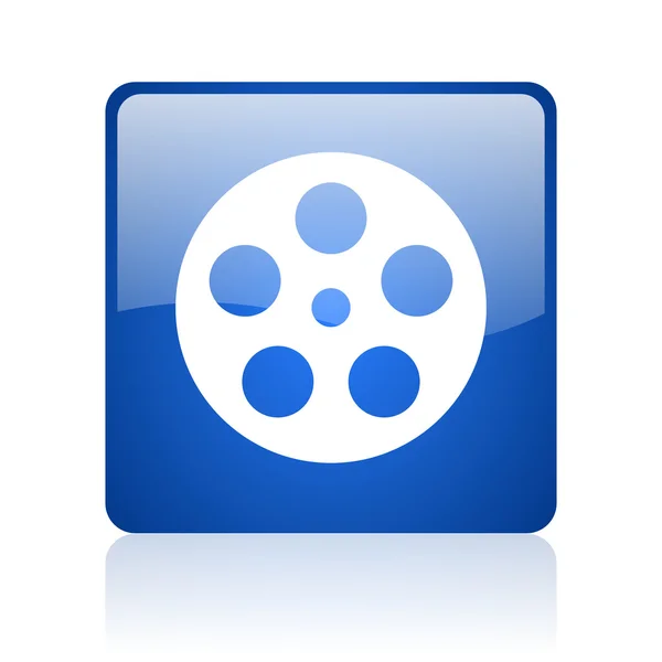 Film blauwe vierkante web glanzende pictogram — Stockfoto