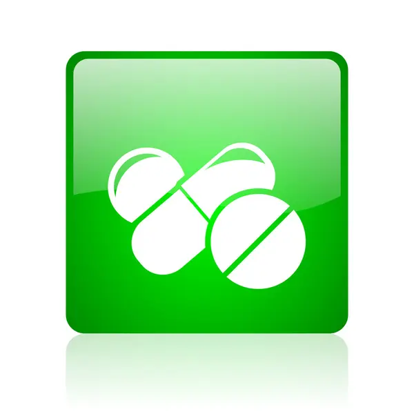 Pilules vert carré web icône brillante — Photo