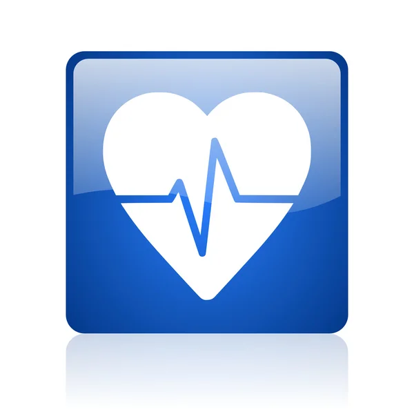 Cardiograma azul cuadrado web brillante icono — Foto de Stock