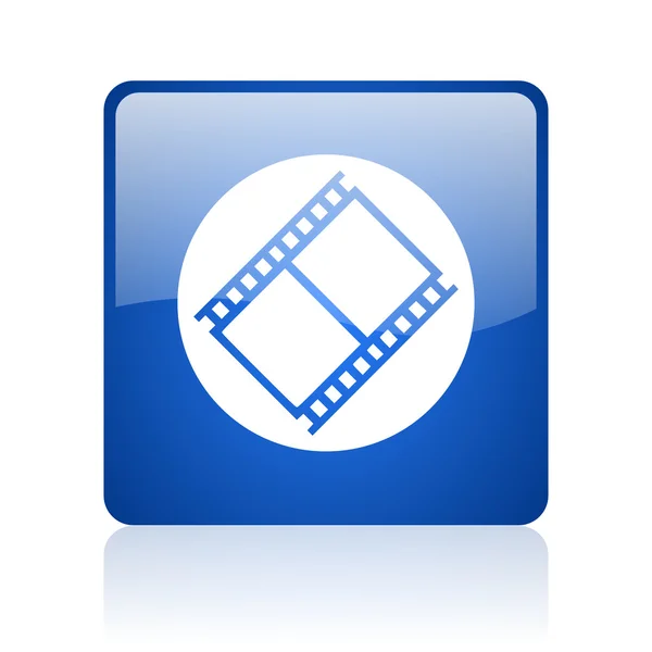 Film blauwe vierkante web glanzende pictogram — Stockfoto